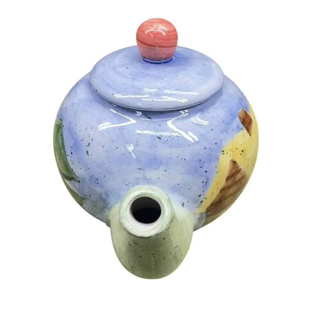 Vintage 90's Bella Ceramica Sierra Rustic Hand Painted Winter Mountain Tea Pot